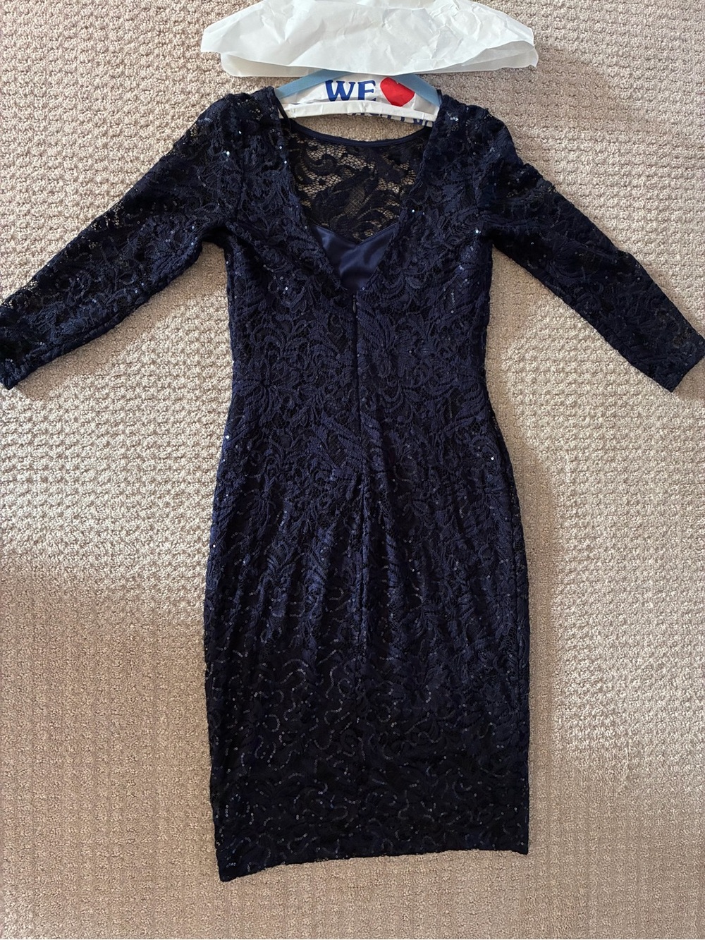 MARINA Navy Sequin Lace Dress - Picture 3 of 13